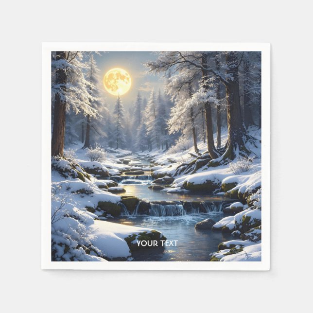 Fantasy Cute Moon Winter Forest Napkins (Front)