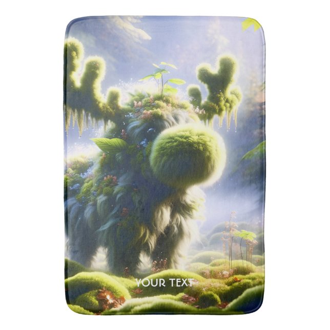 Fantasy Cute Moss Moose Forest Bath Mat (Front Vertical)
