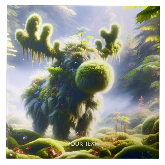 Fantasy Cute Moss Moose Forest Ceramic Tile (Front)
