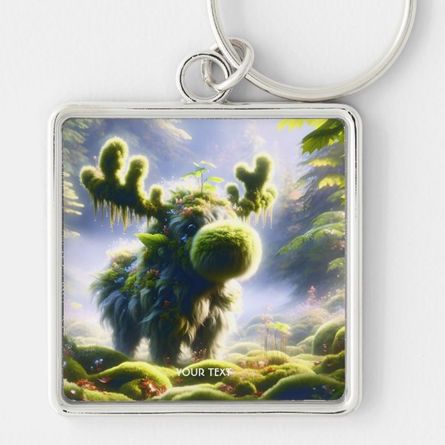Fantasy Cute Moss Moose Forest Keychain (Front)