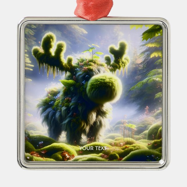Fantasy Cute Moss Moose Forest Metal Ornament (Front)