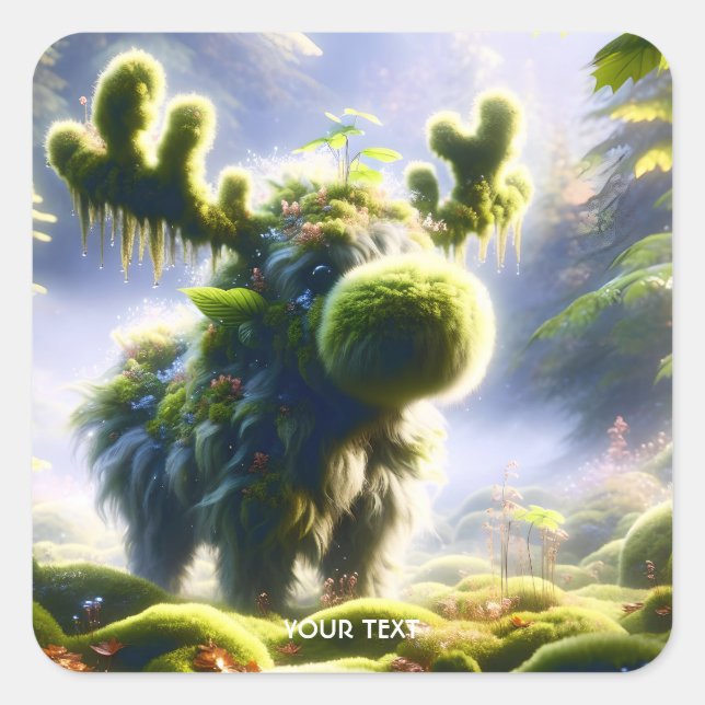 Fantasy Cute Moss Moose Forest Square Sticker (Front)