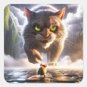 Fantasy Cute Mouse And Cat Square Sticker