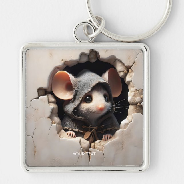 Fantasy Cute Mouse Cracked Wall Keychain (Front)