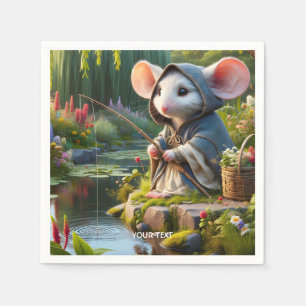 Fantasy Cute Mouse Fishing Flowers Napkins