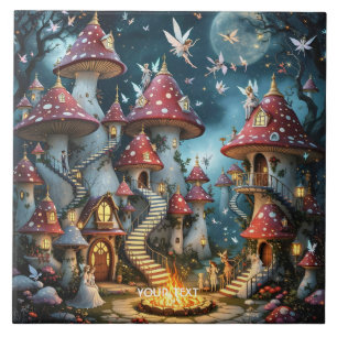 Fantasy Cute Mushroom Forest Realm Ceramic Tile