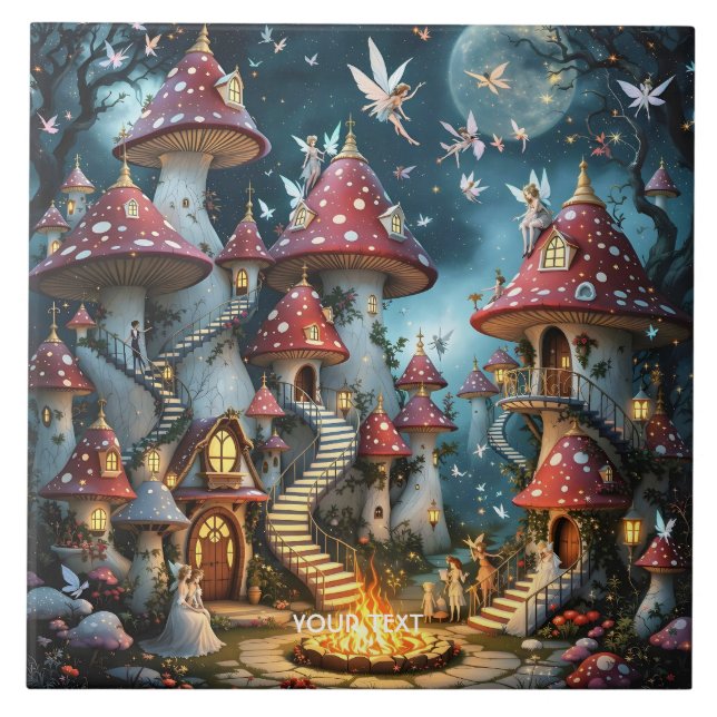 Fantasy Cute Mushroom Forest Realm Ceramic Tile (Front)
