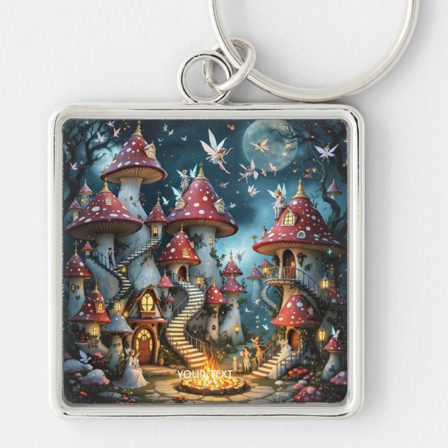 Fantasy Cute Mushroom Forest Realm Keychain (Front)