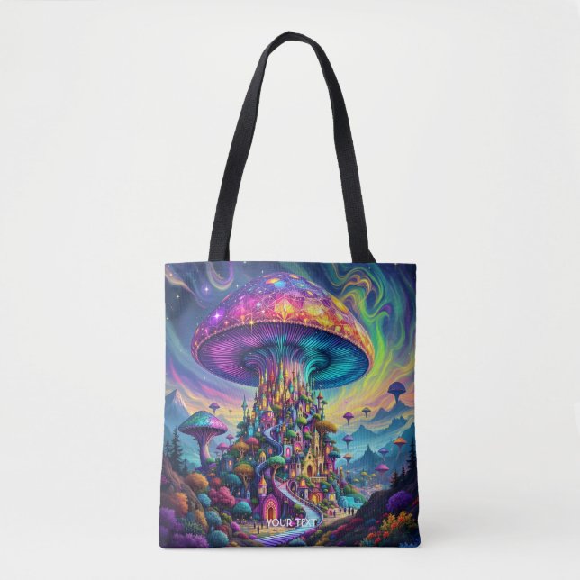 Fantasy Cute Mushroom Rainbow Skies Tote Bag (Front)