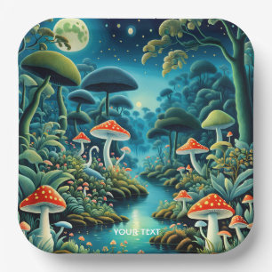 Fantasy Cute Mushrooms Forest Moon Paper Plates