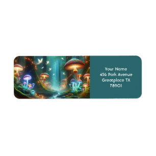 Fantasy Cute Mushrooms Forest Night Label