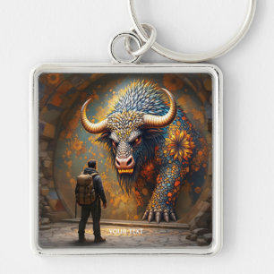 Fantasy Cute Mythical Bull Mosaic Keychain