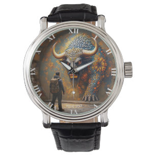 Fantasy Cute Mythical Bull Mosaic Watch
