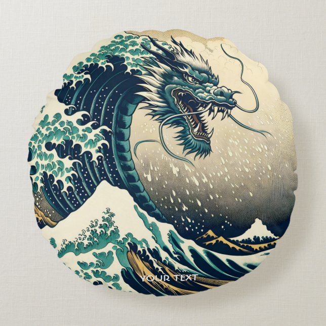 Fantasy Cute Mythical Japanese Dragon Round Pillow (Front)