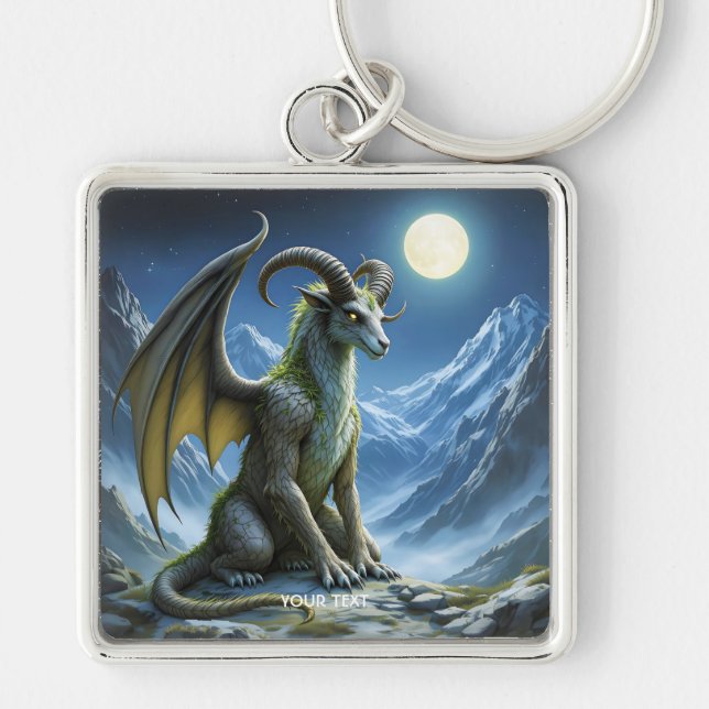Fantasy Cute Mythical Ram Dragon Keychain (Front)