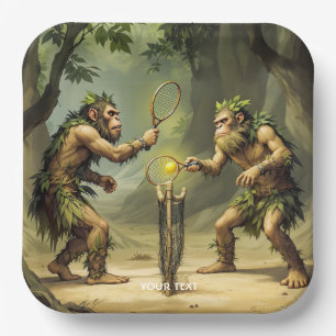 Fantasy Cute Neandertals Playing Tennis Paper Plates