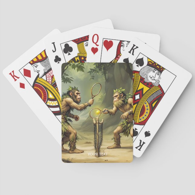 Fantasy Cute Neandertals Playing Tennis Poker Cards (Back)