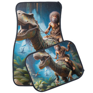 Fantasy Cute Neanderthal Riding Dinosaur Car Floor Mat