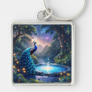Fantasy Cute Night Puddle Peacock Keychain