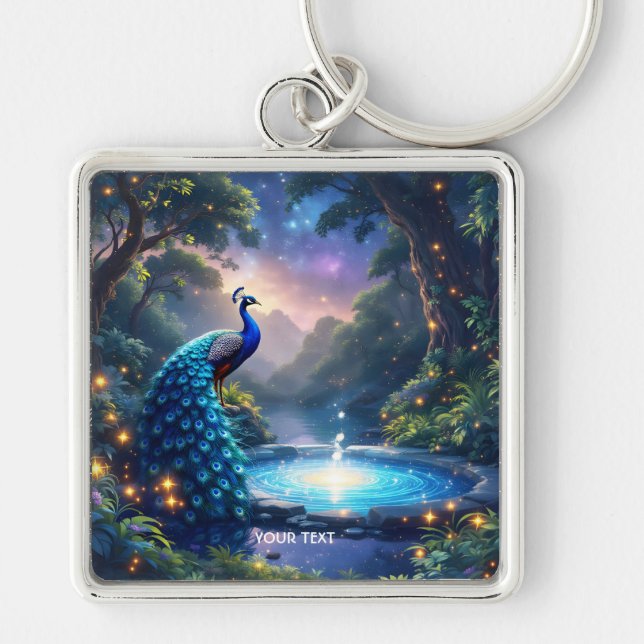 Fantasy Cute  Night Puddle Peacock Keychain (Front)