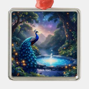 Fantasy Cute Night Puddle Peacock Metal Ornament