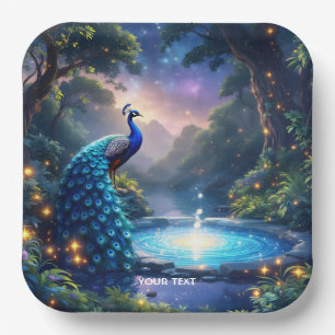 Fantasy Cute Night Puddle Peacock Paper Plates