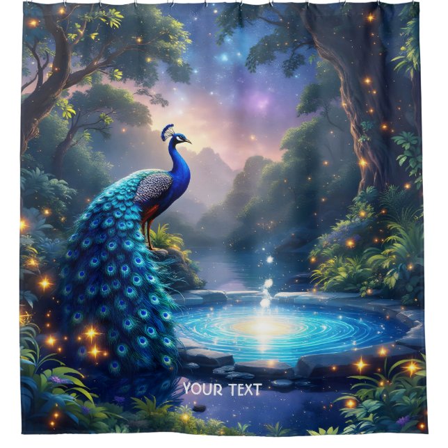 Fantasy Cute  Night Puddle Peacock Shower Curtain (Front)