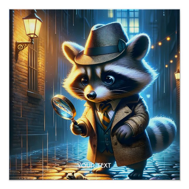 Fantasy Cute Night Racoon Detective Poster (Front)