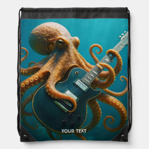 Fantasy Cute Octopus Playing Guitar Drawstring Bag