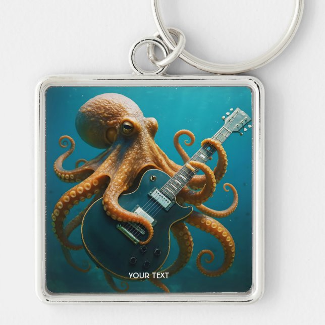 Fantasy Cute Octopus Playing Guitar Keychain (Front)