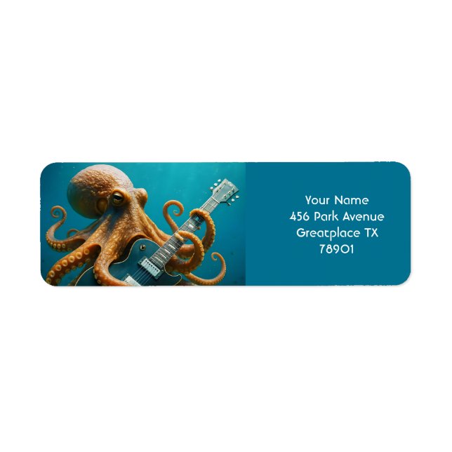 Fantasy Cute Octopus Playing Guitar Label (Front)