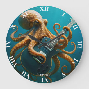 Fantasy Cute Octopus Playing Guitar Large Clock