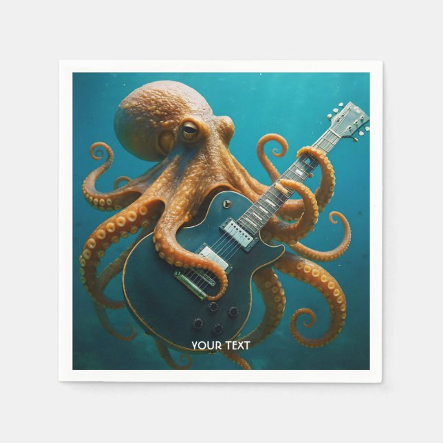 Fantasy Cute Octopus Playing Guitar Napkins (Front)