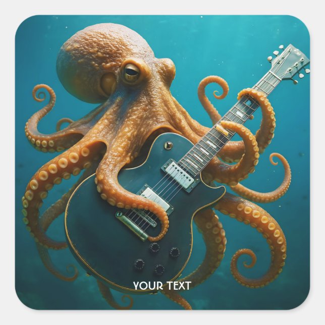 Fantasy Cute Octopus Playing Guitar Square Sticker (Front)