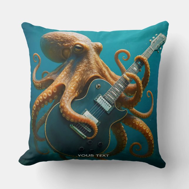 Fantasy Cute Octopus Playing Guitar Throw Pillow (Front)