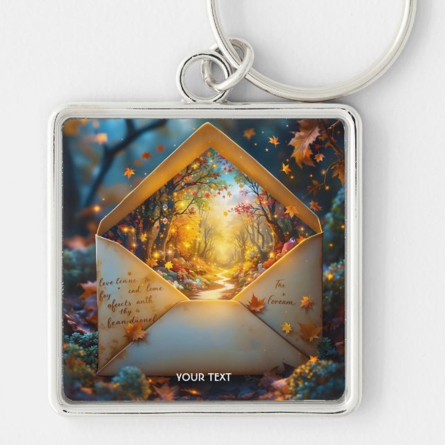 Fantasy Cute Old Autumn Envelope Keychain (Front)