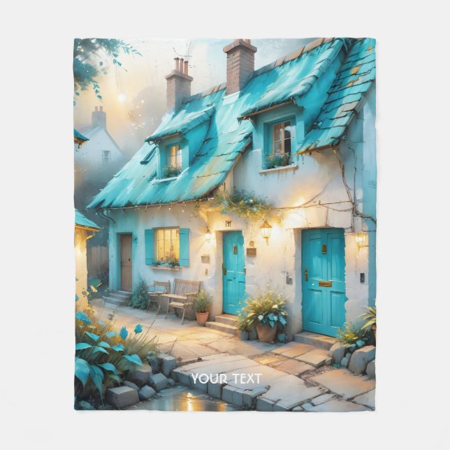 Fantasy Cute Old Blue House Fleece Blanket (Front)