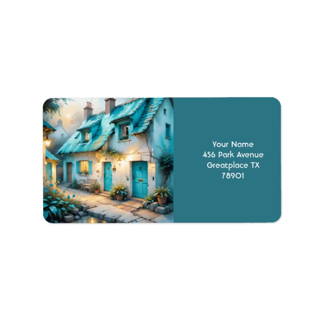 Fantasy Cute Old Blue House Label (Front)