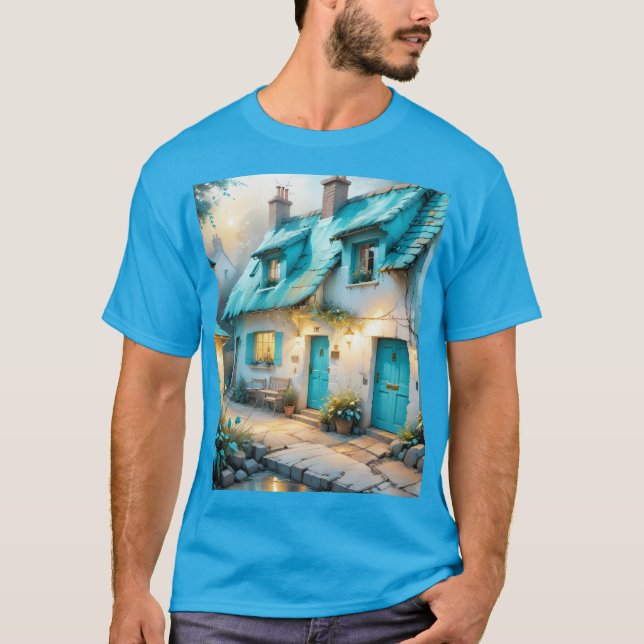Fantasy Cute Old Blue House T-Shirt (Front)