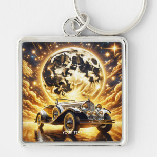 Fantasy Cute Old Car Moon Keychain