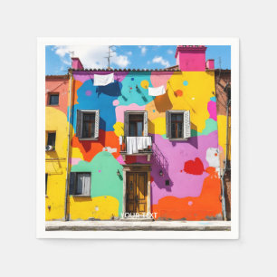 Fantasy Cute Old Colorful Building Napkins