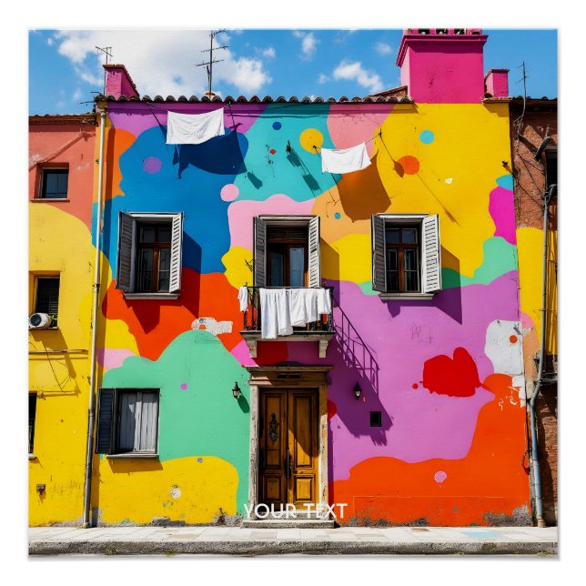 Fantasy Cute Old Colorful Building Poster (Front)