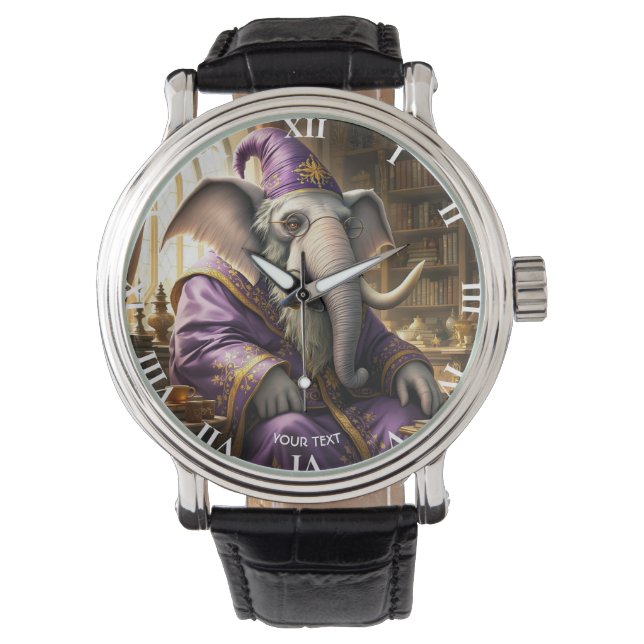 Fantasy Cute Old Elephant Wizard Watch (Front)