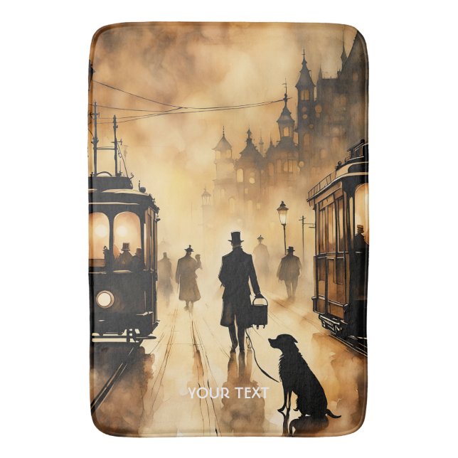 Fantasy Cute Old London Evening Bath Mat (Front Vertical)