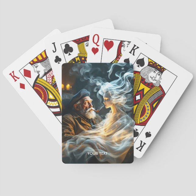 Fantasy Cute Old Man Smoke Poker Cards (Back)