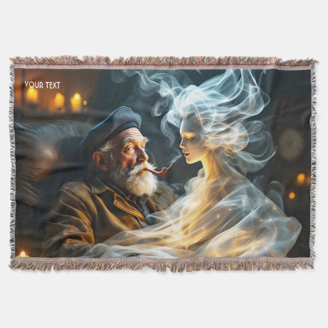 Fantasy Cute Old Man Smoke Throw Blanket (Front)