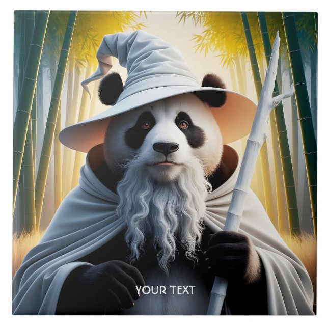 Fantasy Cute Old Panda Wizard Ceramic Tile (Front)
