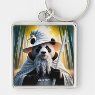 Fantasy Cute Old Panda Wizard Keychain