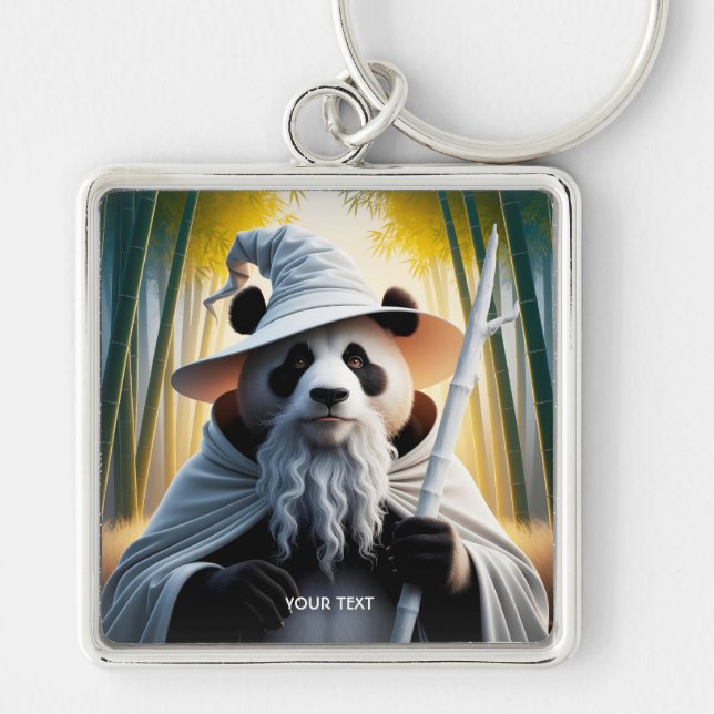 Fantasy Cute Old Panda Wizard Keychain (Front)