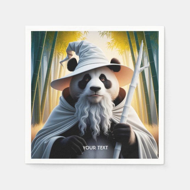 Fantasy Cute Old Panda Wizard Napkins (Front)